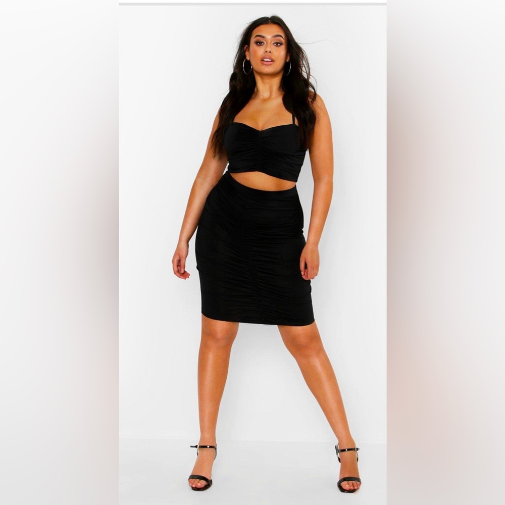 Plus Black Two Piece Skirt Set
